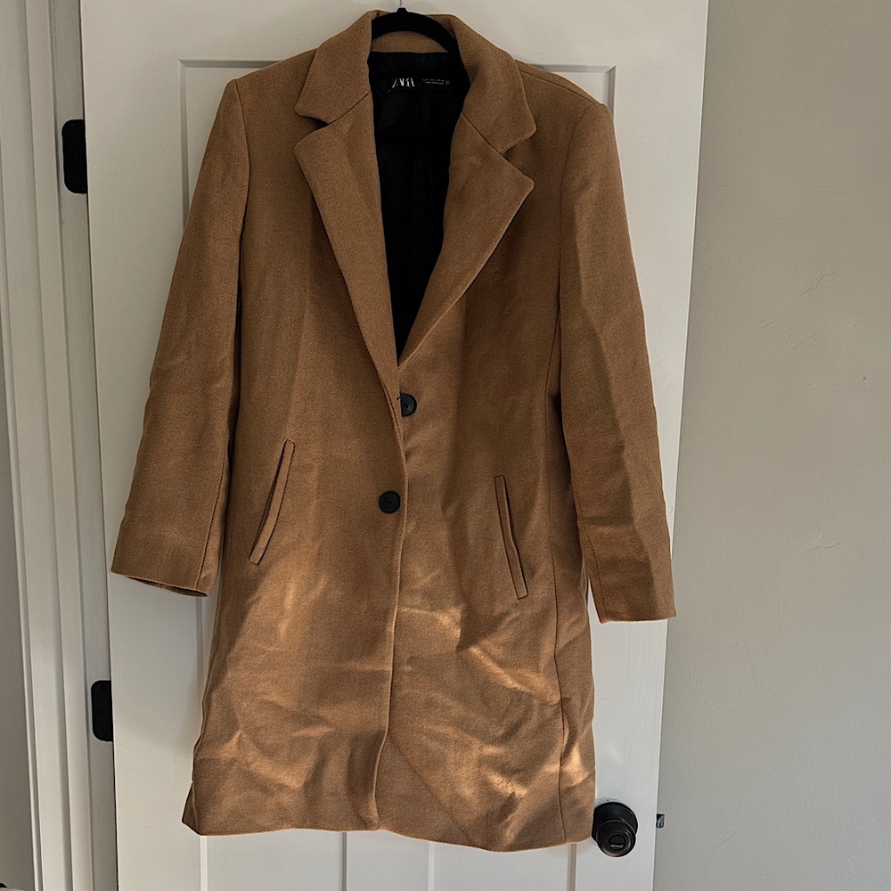 Zara women’s long camel blazer coat
